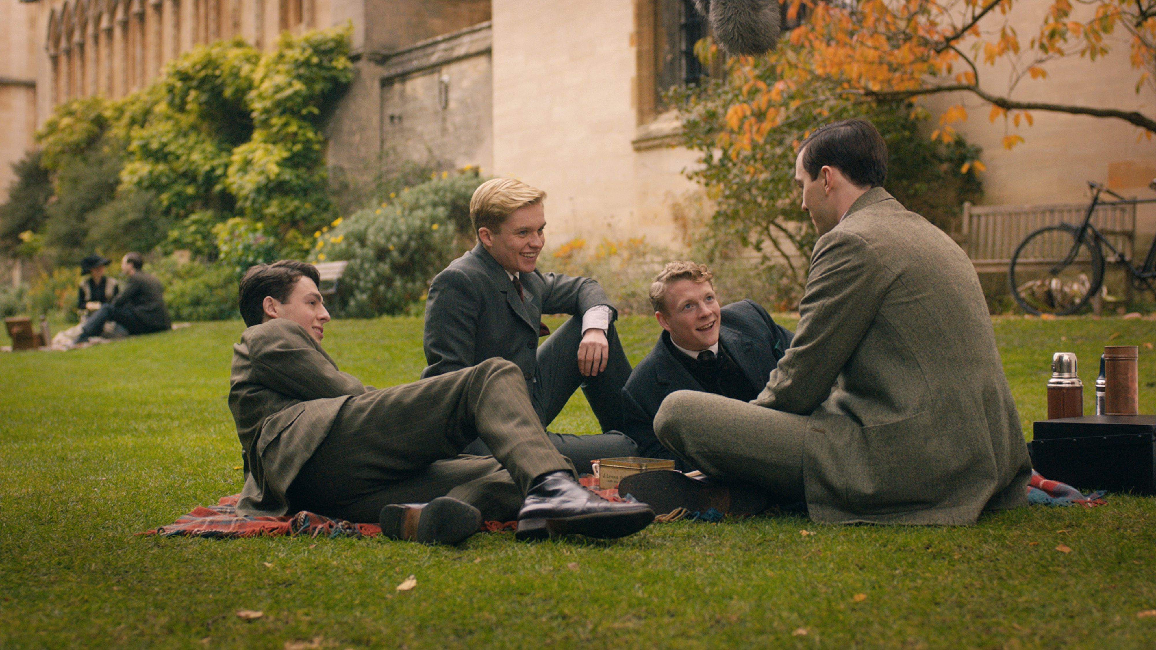 Nicholas Hoult as J.R.R. Tolkien (Right) with School Chums